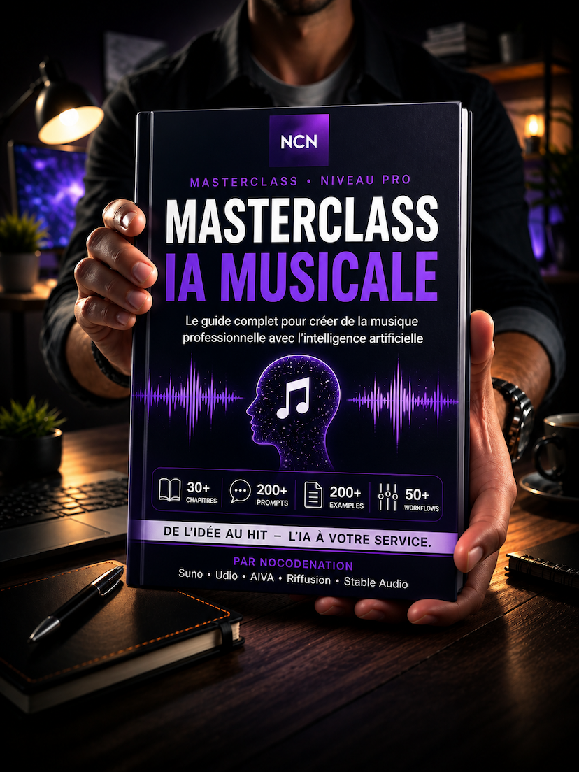 Masterclass IA Musicale – Crée de la musique professionnelle avec l’IA (200+ prompts & workflows)